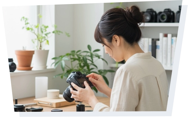 カメラを査定するスタッフ