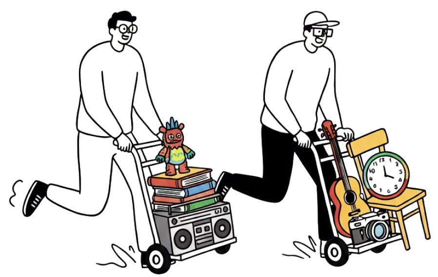 買取品を運ぶ男性２人